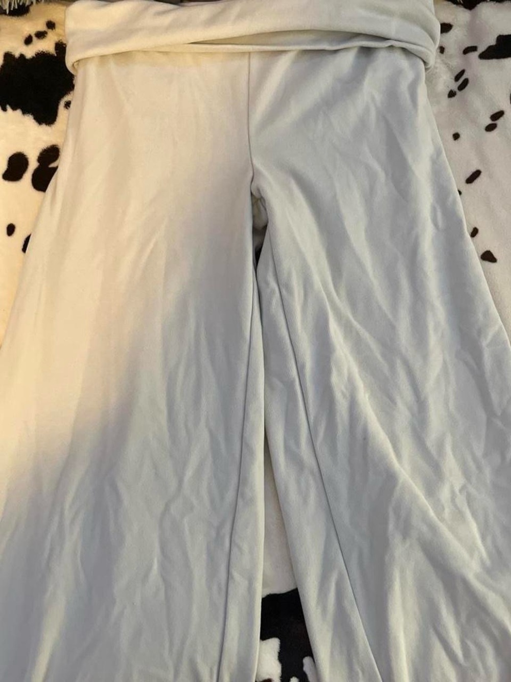 feathers flared Fold-Over Waist Pants in Light Cream